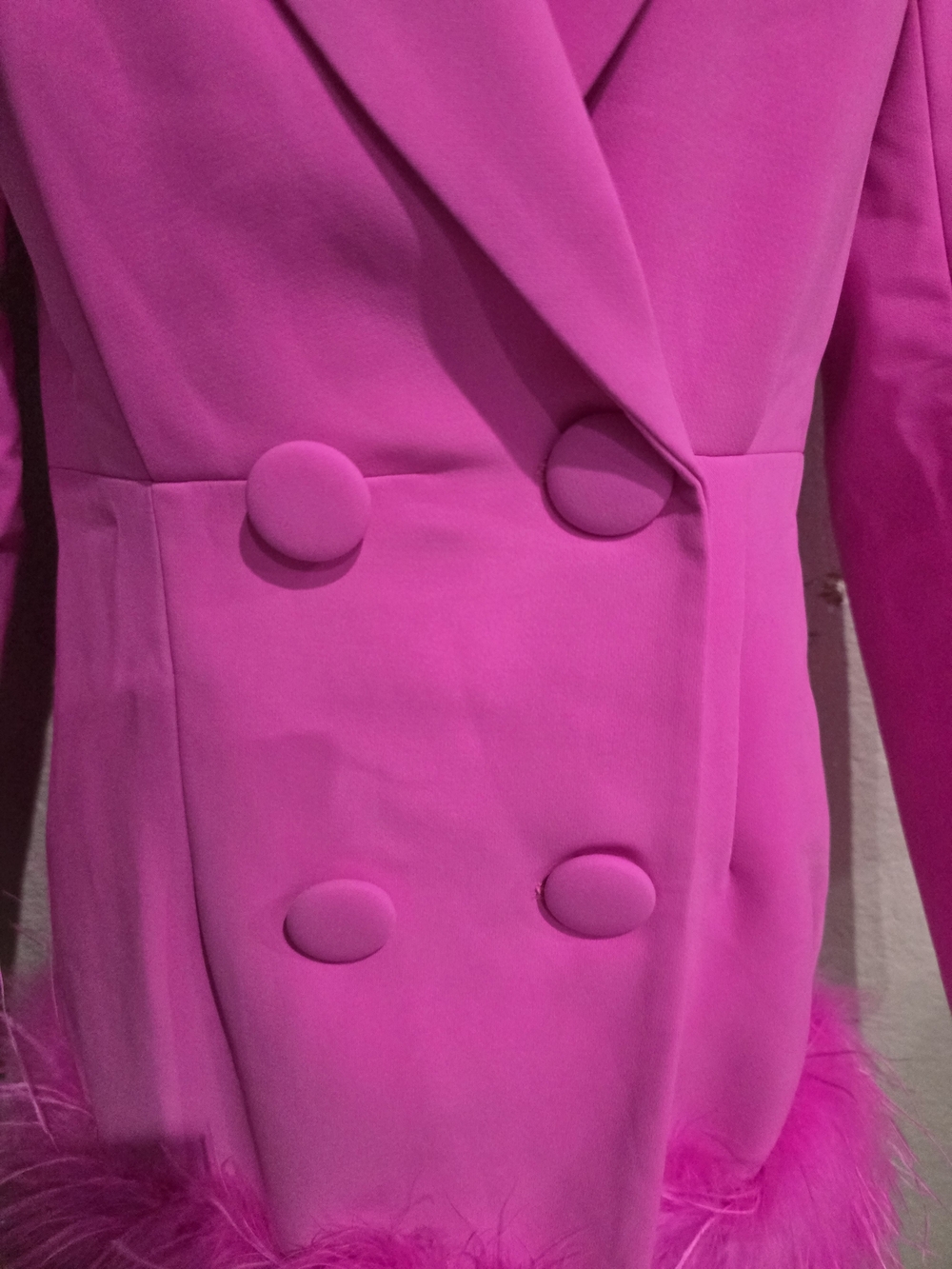 Fashion Nova Neon Pink Feather Trim Double-Breasted Blazer - Picture 3 of 12